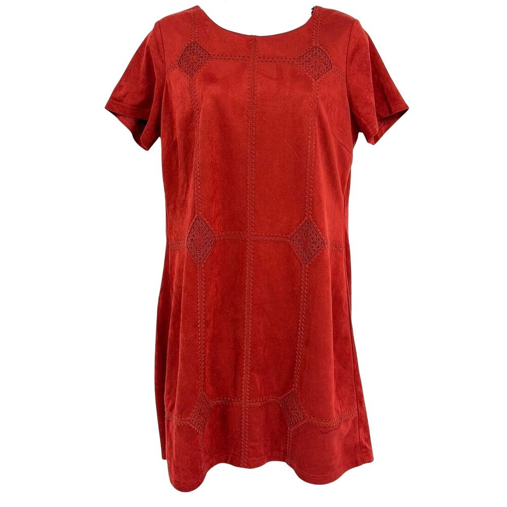 Skies are Blue Faux Suede Dress Sz M Soft Grunge Whimsigoth Y2K Rust Earthy Lace